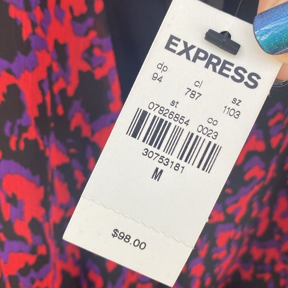 NWT Express Abstract Print Faux Wrap Ruffle Mini Dress Sz M - Picture 12 of 14